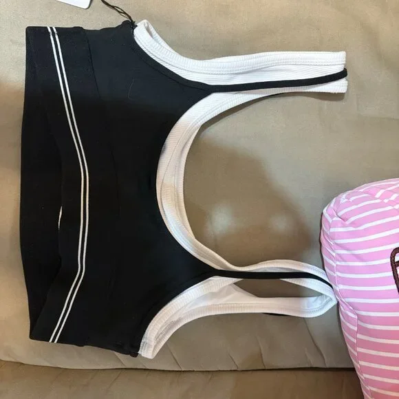 Alo Yoga Airbrush Better Together Bra And High-Waist 7/8 Legging Set Black/White - Picture 3 of 5